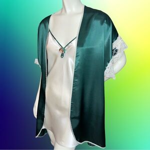 Vintage Satin Sleepwear Set in Green and Ivory